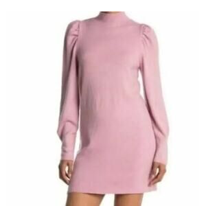 Wayf Lola Puff Sleeves Mock‎ Neck Knit Sweater Dress Size Small Blush Pink New